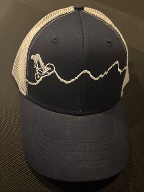 NWT Locale Navy and White Trucker Hat with Mountain Bike Embroidery